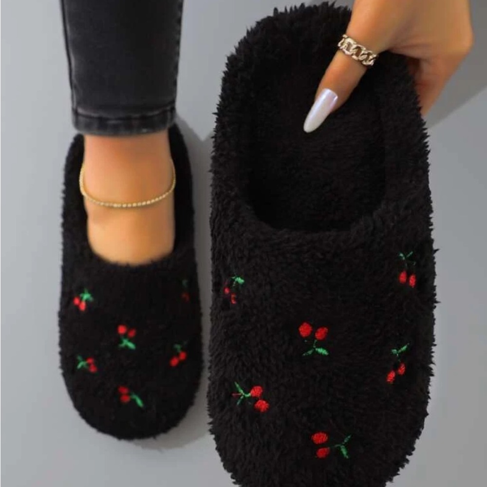 Cozy Cherry Embroidered Women's Slippers